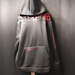 Mens Evil  Black Blood Neck Spell Inscribed Oversized Hooded Sweatshirt (Size XL)