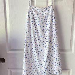 American Eagle - White blue floral open tie back cotton linen sundress, MEDIUM