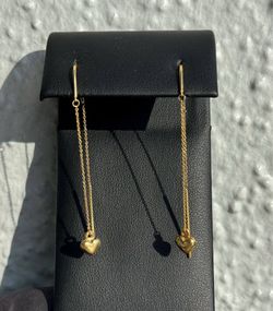 Jewelry 10k yellow gold heart two side bar drop earrings