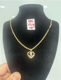 14K Solid Gold Rope Chain and Pendant For Wedding 15.1Gr 18 Inches Long