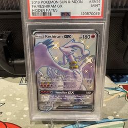 PSA 9 POKEMON SUN & MOON HIDDEN FATES #SV51 FULL ART/RESHIRAM GX 