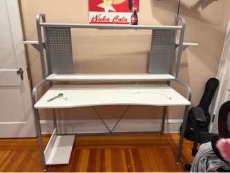 All white office/gaming desk.