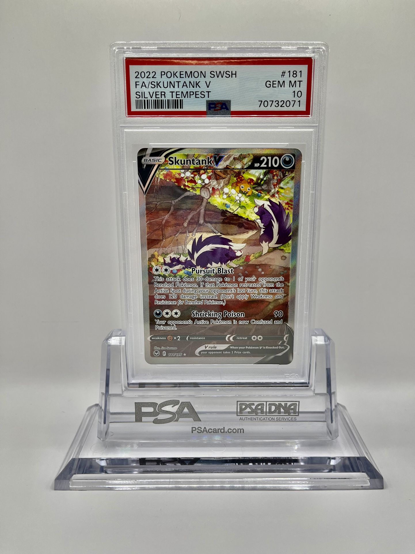 PSA 10: 2022 Pokémon TCG SWSH Skuntank V Full Art/Alt Art Silver Tempest #181