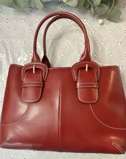 Wilsons Vintage Leather Red Leather Satchel with Buckle Accents