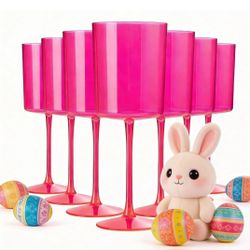 Ciaell 12 Pack Plastic Wine Glasses - 10Oz Hot Pink Plastic Wine Glasses With Stem - Disposable Stemmed Cups for Parties & Weddings & Easter