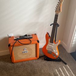 Vintage Orange Crush 35RT 35-Watt combo Guitar Amp With Vintage Mitchell HD 400 Hard Rock Double Cutaway Electric Guitar Bundle with cord for Amp
