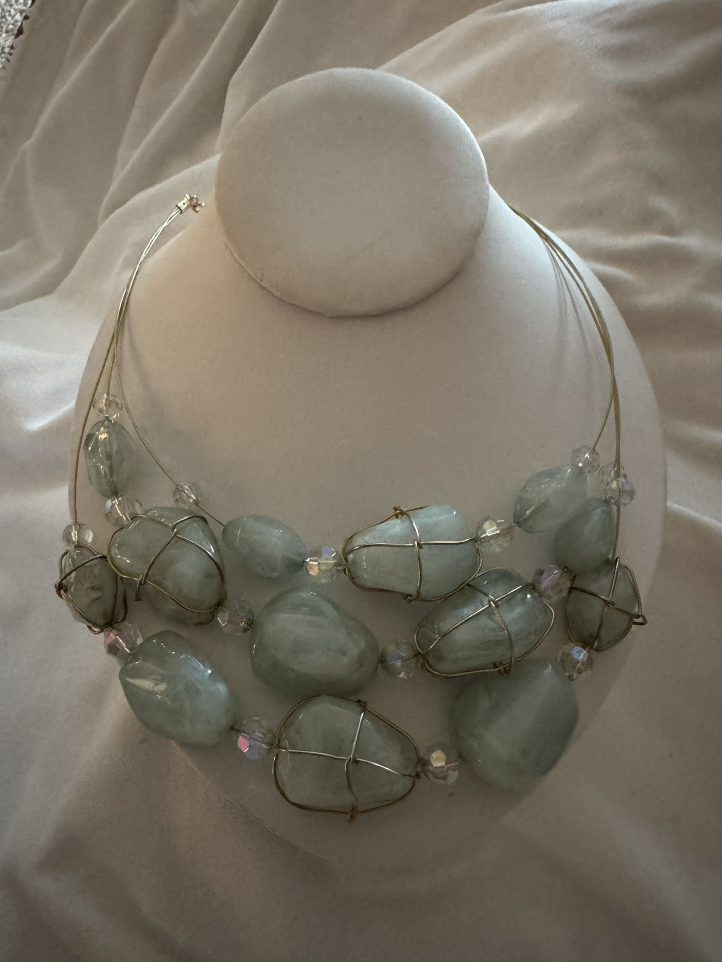 Vintage Joan Rivers Seafoam Green Nugget Bead Necklace- 20"