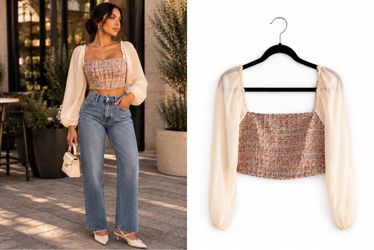Love Kenzie Tweed Puff Sleeve Crop Top – Small