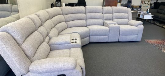 New Large Gray Fabric Sectional Sofa with Recliners