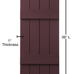 “New” 15” x 39” Polypropylene 4-Board Closed Board and Batten Shutters  in Vineyard Red ( 5 Pairs)