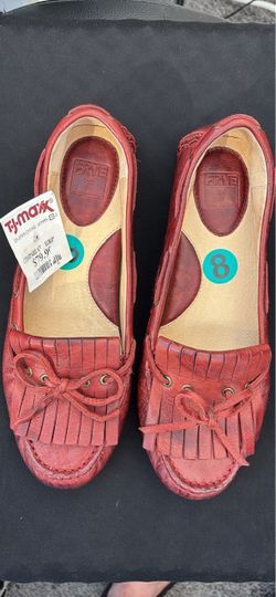 NWT, Frye Red Leather Kiltie Loafers Size 8