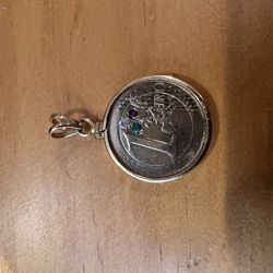 14k Solid Gold Euro Pendant With Natural Diamond Ruby Emerald