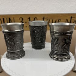 Vintage Zinn Pewter 5 Raised Panel German Scene Cup