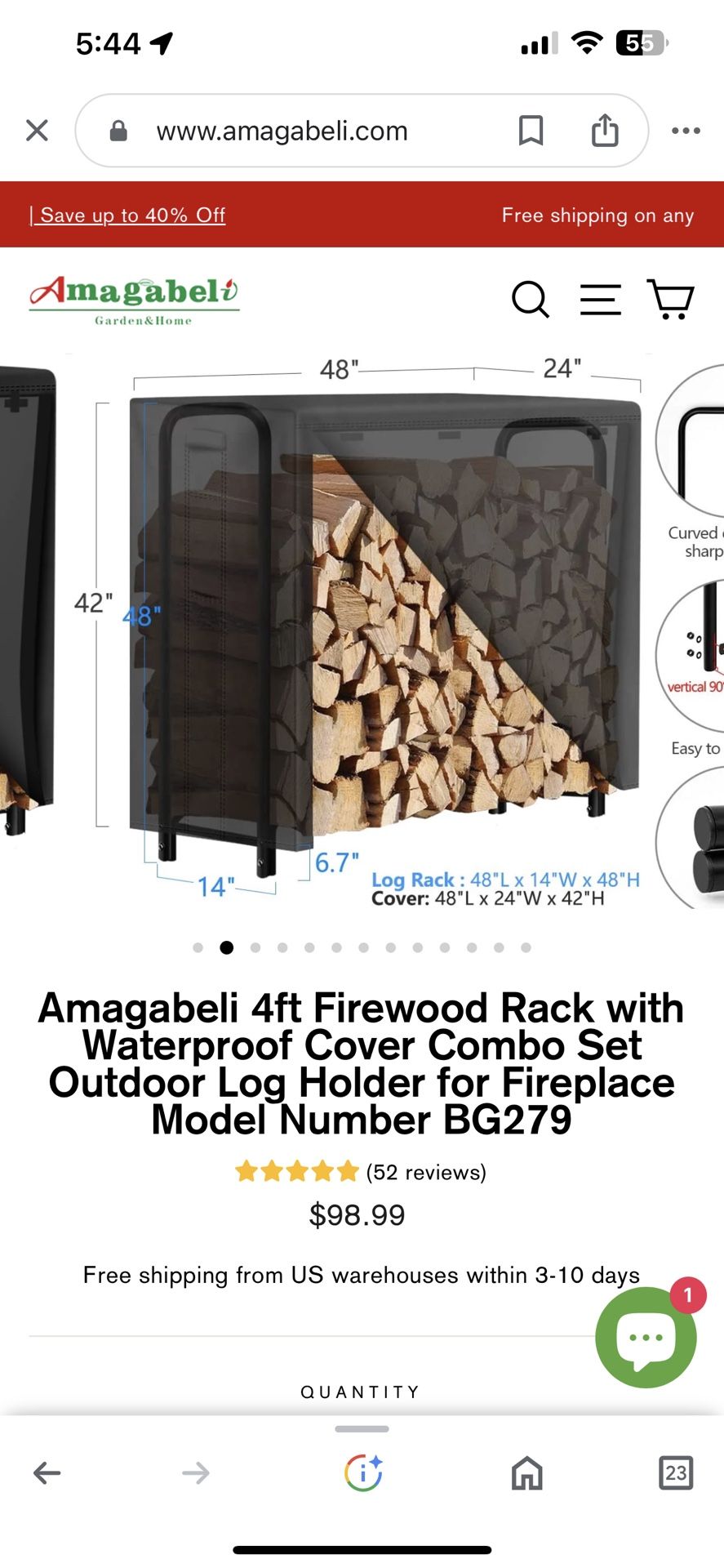 Outdoor Firewood Rack With Waterproof Cover- New In Box 