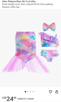 Girls Mermaid Swimsuit Set with Cover Skirt