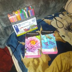 Coloring Pencils Pens And Coloring Book