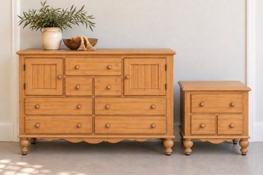 Solid Wood Pine Cottage Dresser + Nightstand Set