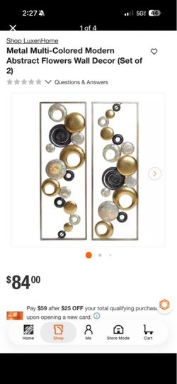 LuxenHome Metal Multi-Colored Modern Abstract Flowers Wall Decor (Set of 2)