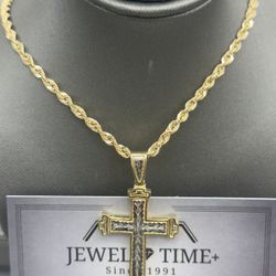 10k Gold Cross Charm With Rope Chain. Package Deal!! 