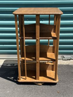 Vintage Revolving Bookcase 3 Tier Rotating Wooden Storage Stand Shelf