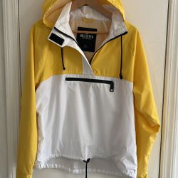 Hollister Windbreaker Jacket Yellow & White|Size: Large