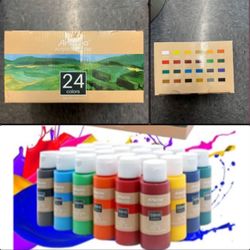 24 Colors Acrylic Art Paint Set 2oz Canvas Stone Wood Fabric Craft 