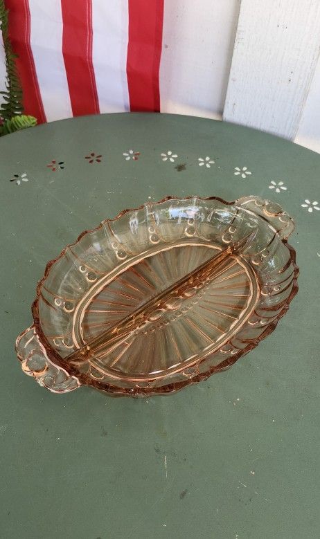 Vintage Pink Glass Divided Dish