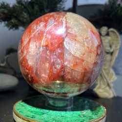 Fire ‘Blood’ Quartz Crystal Sphere With Stand $400