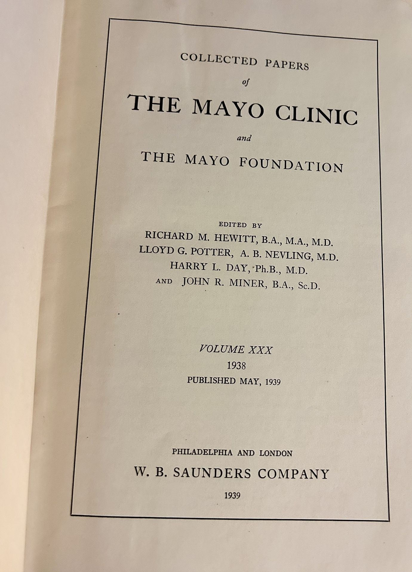Mayo Clinic Vintage Book 1938
