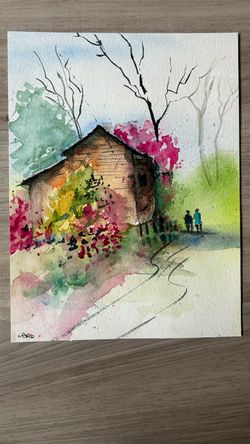 Vibrant Handpainted Watercolor Landscape Painting