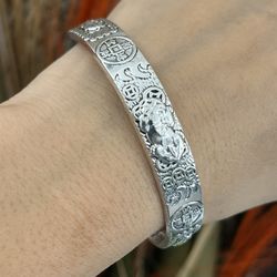 S925 Silver money in good luck cuff Bracelet,Silver Cuff bangle bracelet,Chunky bracelet,Silver Cuff bangle bracelet,Cuff bangle,Gift for her him  DET