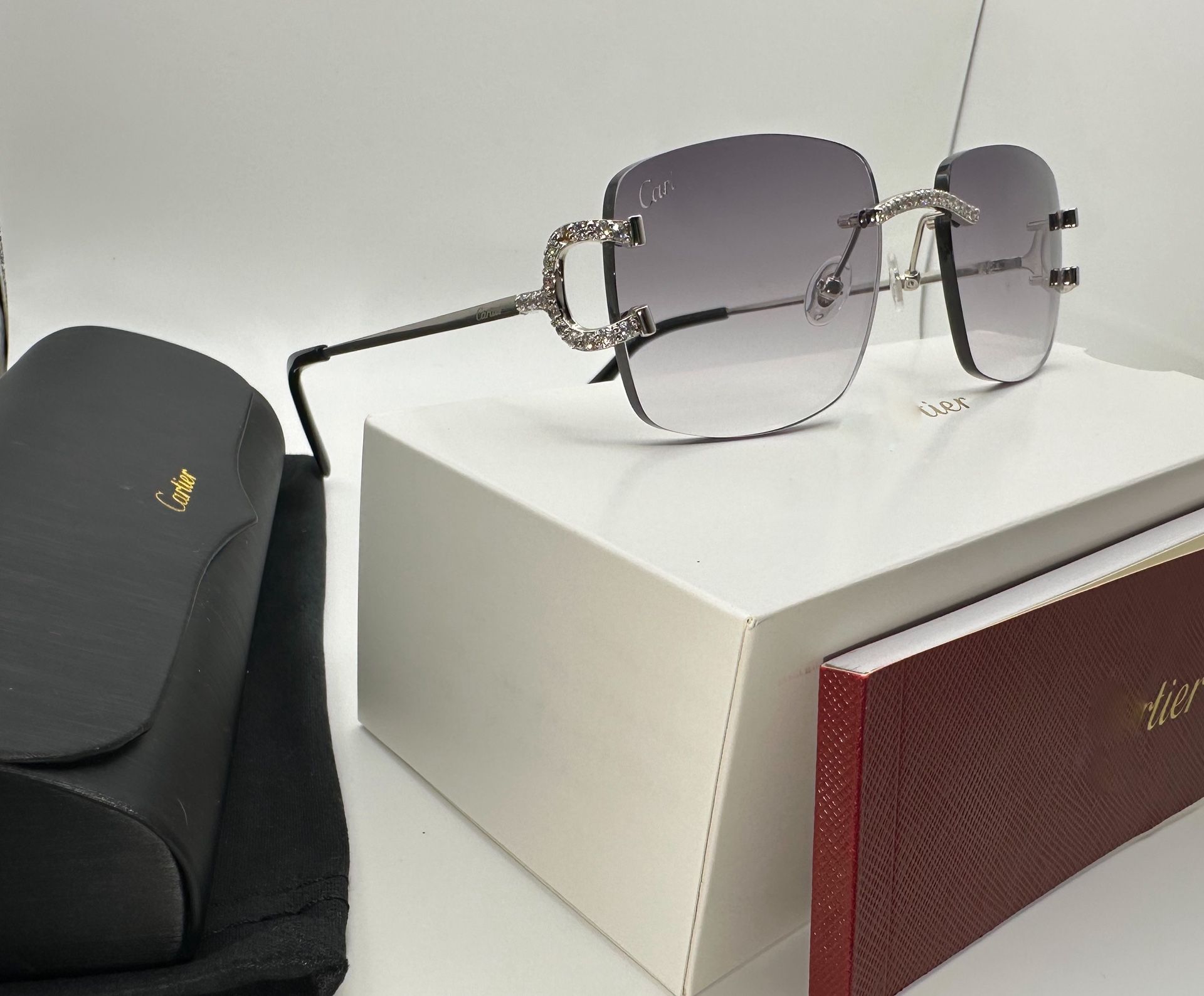 Cartier Big C Diamonds Platinum/Grey Wires Glasses