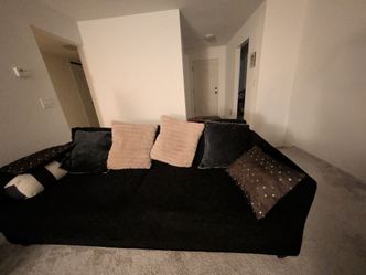 Black 3-Seater Sofa with Slipcover & Throw Pillows