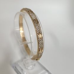 Elegant 10K Yellow Gold Diamond Screw Motor Bangle Bracelet