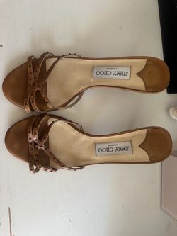 JIMMY CHOO caramel leather studded 3” heels