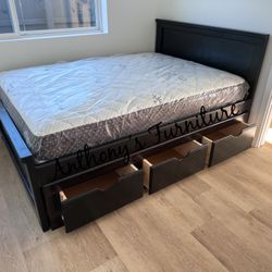 New Black Full Bed With Storage And Mattress