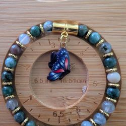 6mm Indian Agate Butterfly Bracelet