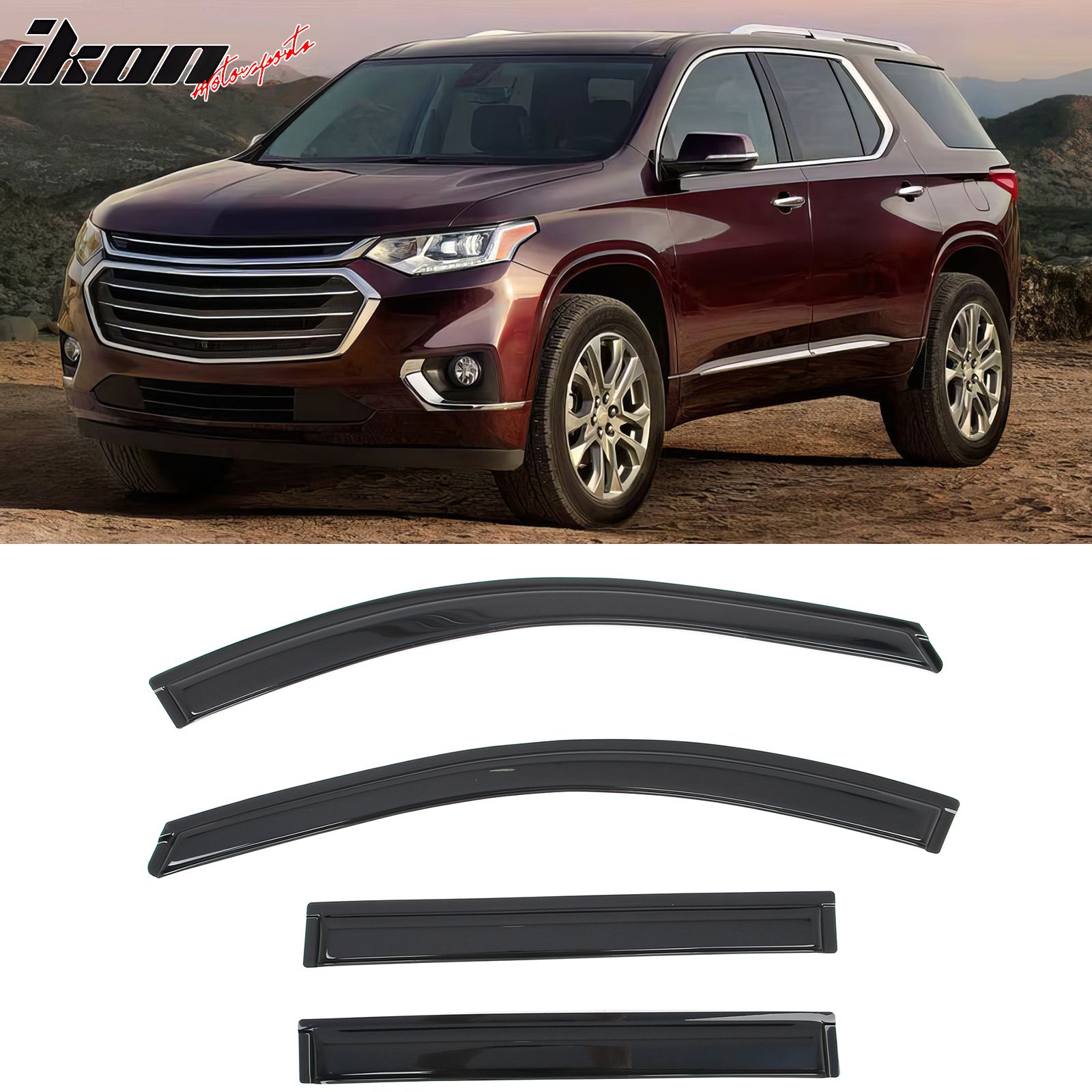 Fits 2018-2023 Chevy Traverse Window Visors Vent Rain Sun Guards Deflectors Tape-On