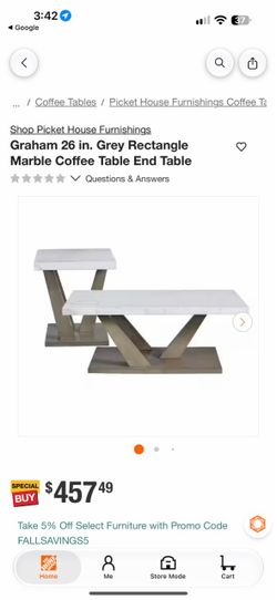 Picket House Furnishings Graham 26 in. Grey Rectangle Marble Coffee Table End Table