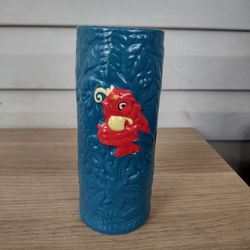 Rainforest Café Blue Tiki Cup Mug Vase Red Parrot 7 1/2" RARE
