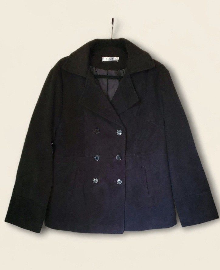 Women's Black Double-Breasted Design Coat Size Large