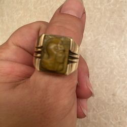 1946 Mens 10K Yellow Gold Size 8 INTAGLIO RING CAMEO SOLDIER 