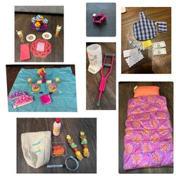 AMERICAN GIRL DOLL LOT/ Clothes, Accessories,little Dolls , Desk, Science Center , Food Packs 