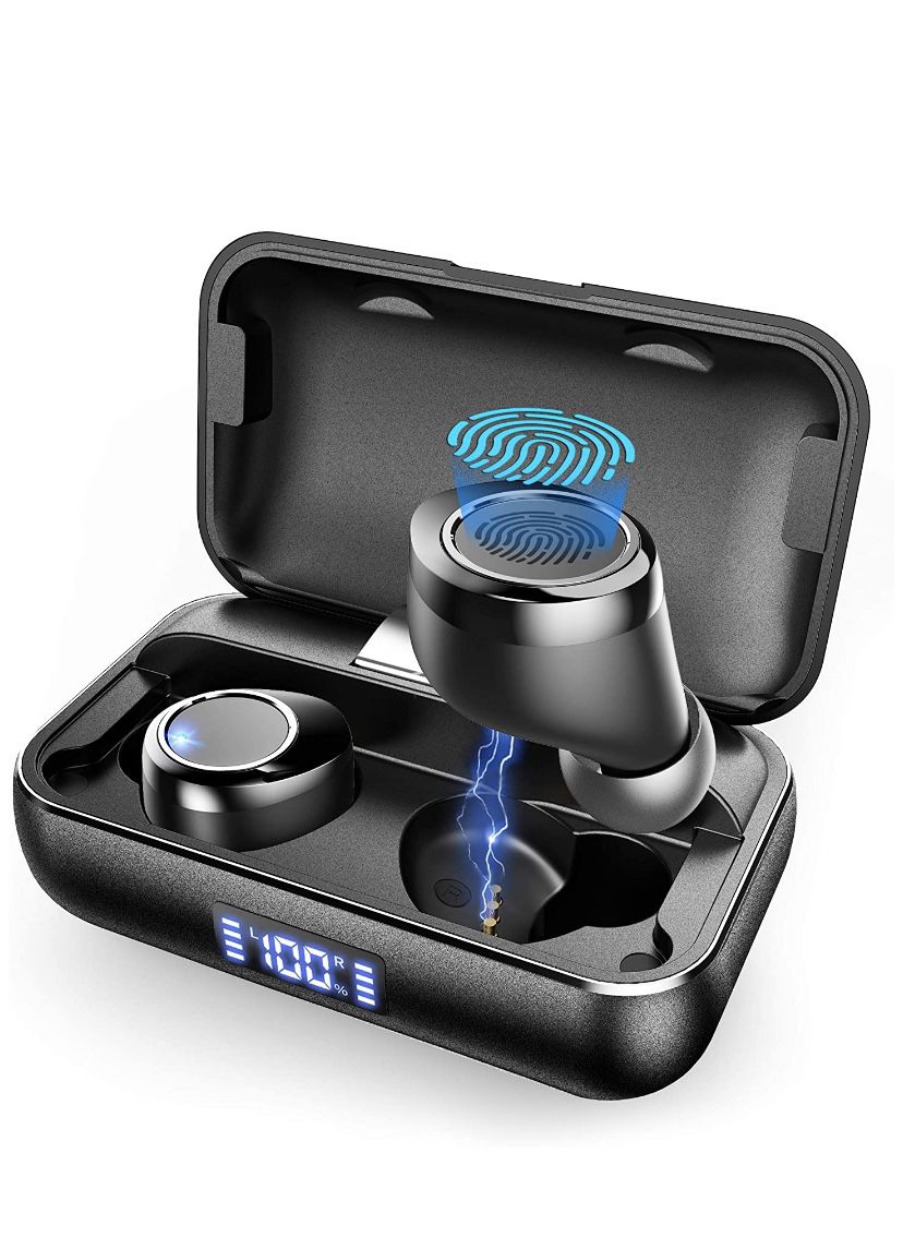 True Wireless Earbuds, Bluetooth 5.0 Earbuds in-Ear TWS Stereo Headphones with Smart LED Display Charging Case IPX8 Waterproof 120H Playtime Built-in