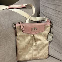 Coach Crossbody Purse – Signature Canvas Pink Trim Adjustable Strap
