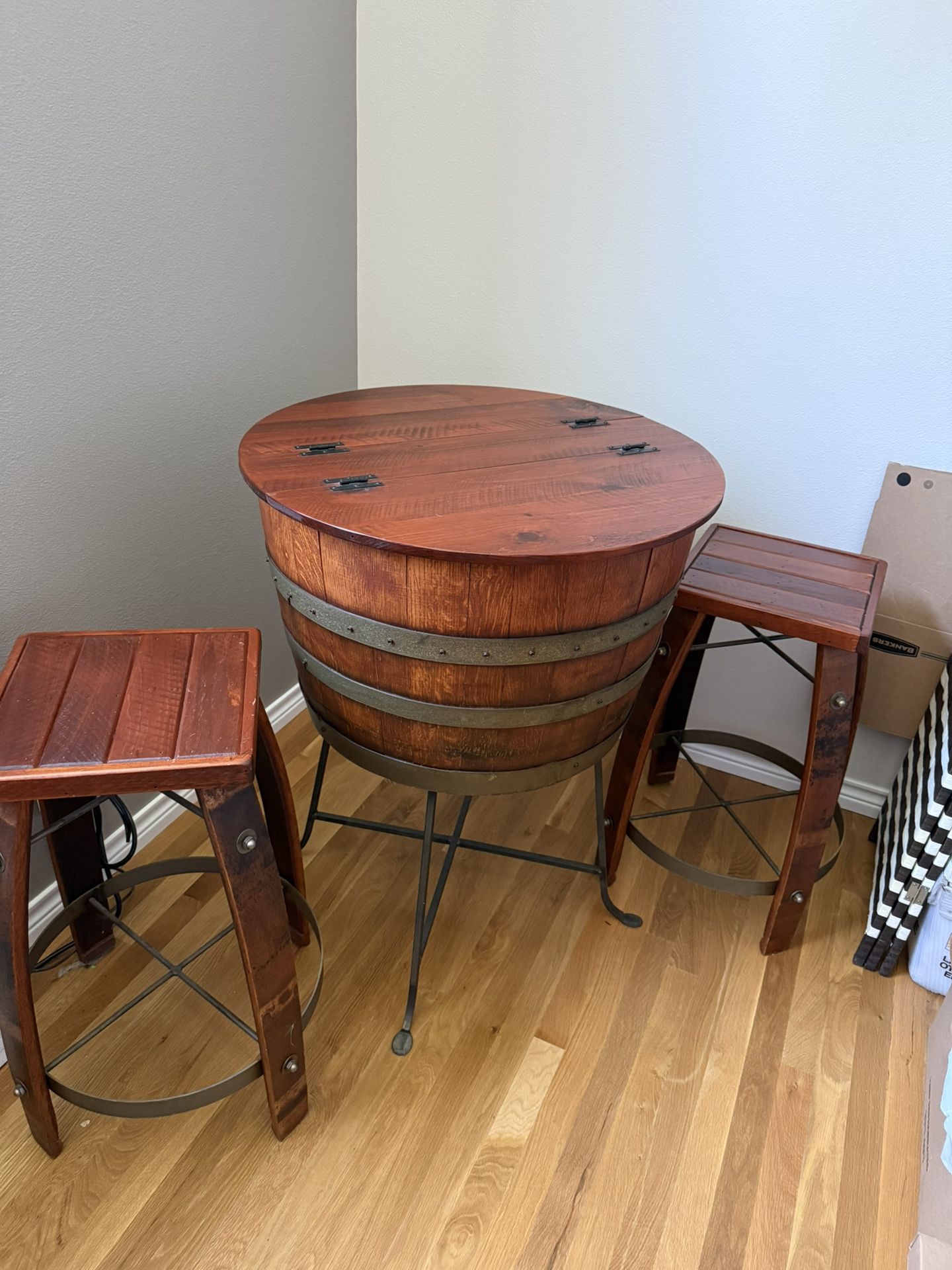 Napa Valley Wine Barrel Bistro Table Set With cooler Table