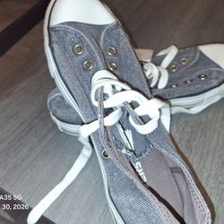 Womens Size 9.5 Boys Size 7.5 Converse Slip On All Star Navy Blue Denim Sneakers