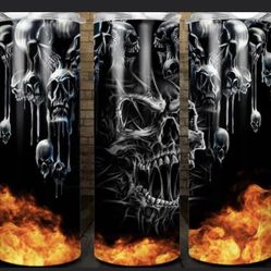Tumbler Mug Insulated American Fire Flaming Skull  NAME Designs HOT/COLD 20oz 