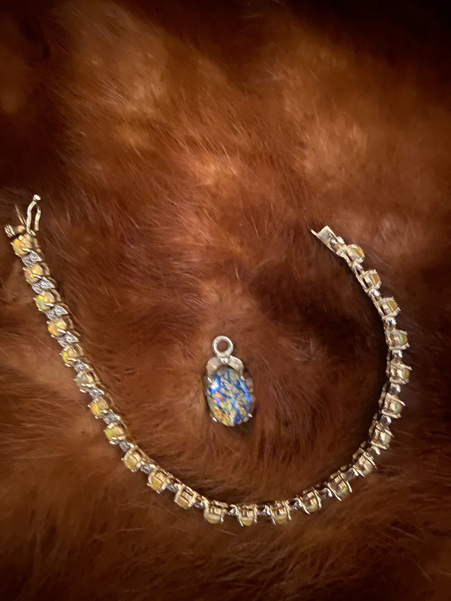 Stackable Opal Heirloom Bracelet With Swirl Diamonds And Pendant !! 