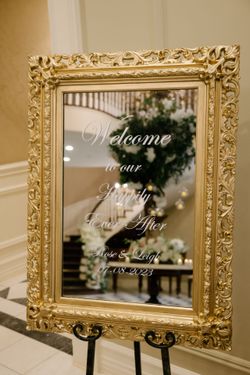 28x36 hand painted gold leaf MIRROR. Lettering has been removed